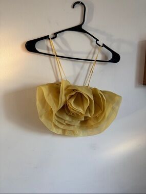 Zara yellow organza rose statement knit crop top.